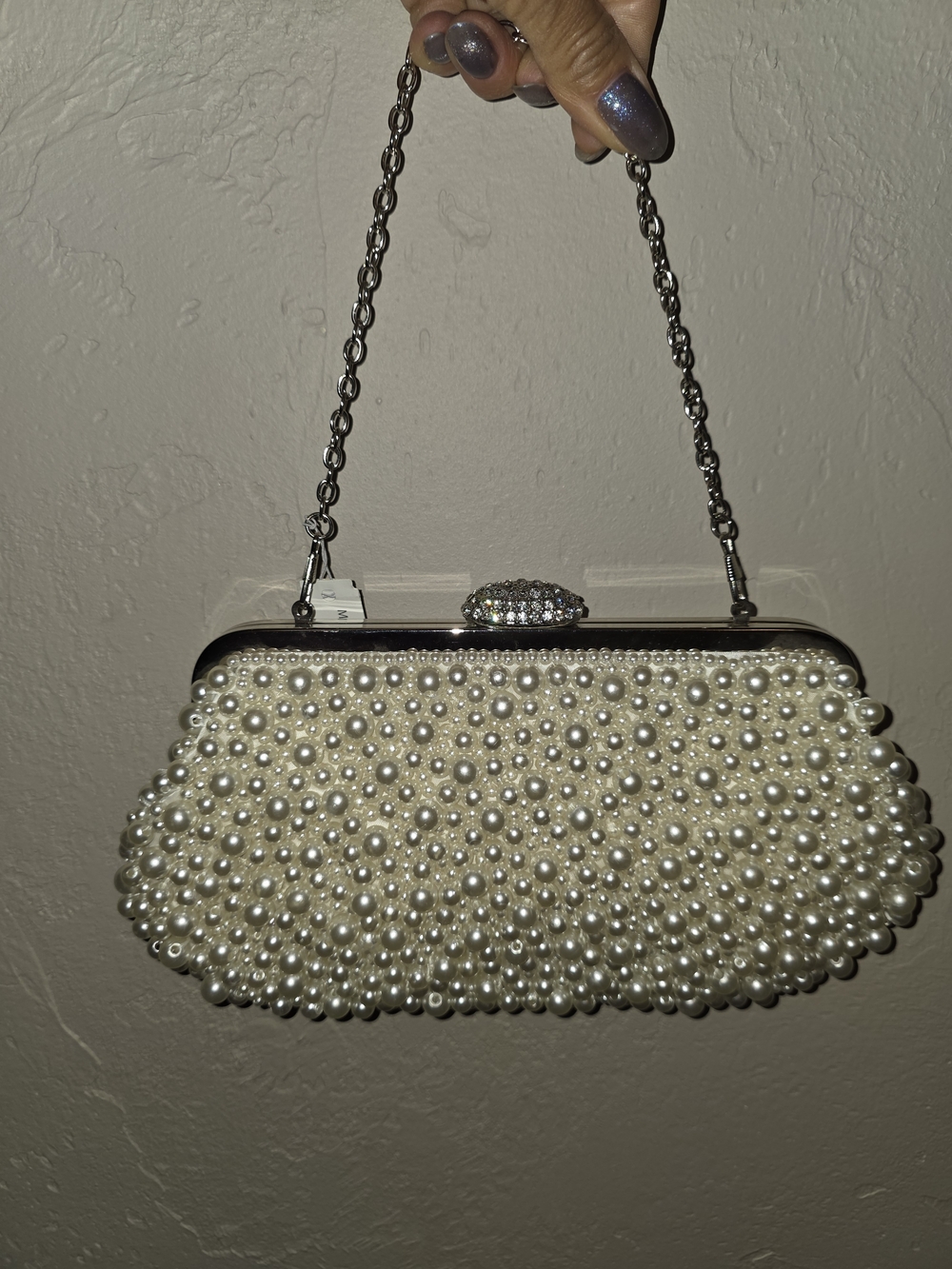Pearl-Embellished Evening Clutch Handbag - Ivory